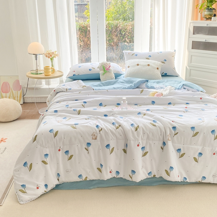 91家纺网 家纺一手货源 找家纺 穆琪 2025新款小花边夏凉被印花夏被小清新夏凉被 繁花