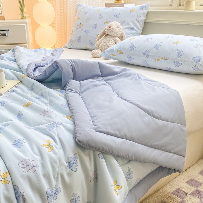 91家纺网 家纺一手货源 找家纺 穆琪 2025年新款手包边小清新夏凉被水洗棉夏凉被印花夏被 叶之语