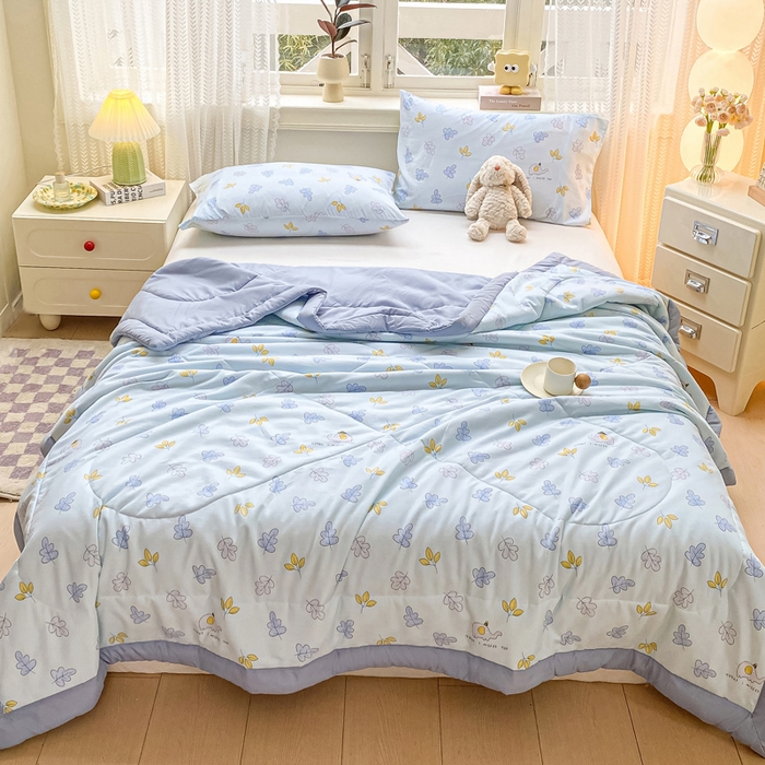 91家纺网 家纺一手货源 找家纺 穆琪 2025年新款手包边小清新夏凉被水洗棉夏凉被印花夏被 叶之语