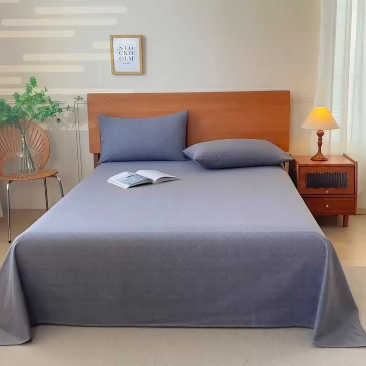 91家纺网 家纺一手货源 找家纺 义博家纺 2025新款纯棉老粗布床单 海军蓝