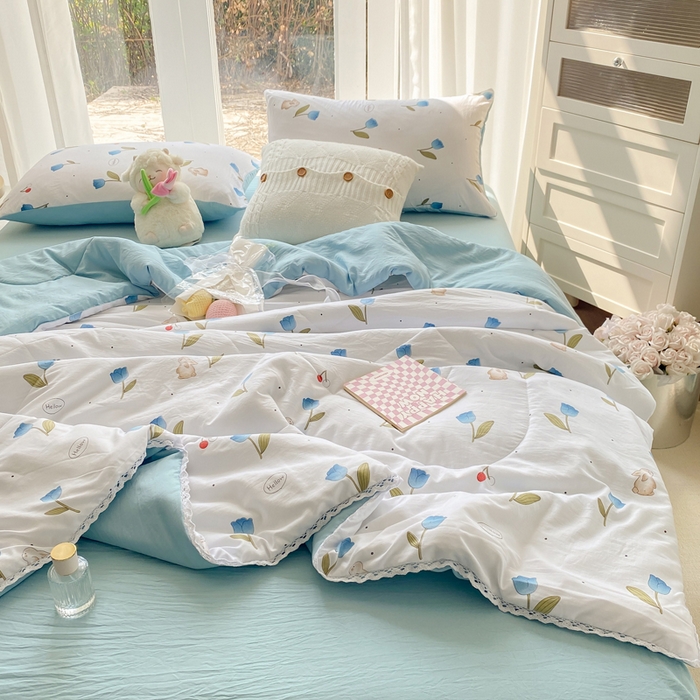 91家纺网 家纺一手货源 找家纺 穆琪 2025新款小花边夏凉被印花夏被小清新夏凉被 繁花