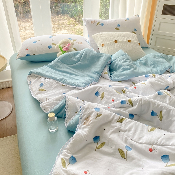 91家纺网 家纺一手货源 找家纺 穆琪 2025新款小花边夏凉被印花夏被小清新夏凉被 繁花