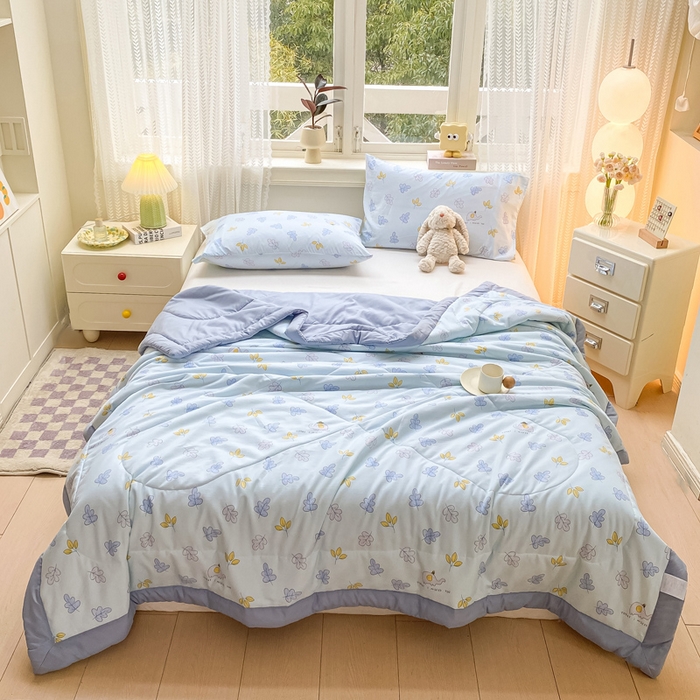 91家纺网 家纺一手货源 找家纺 穆琪 2025年新款手包边小清新夏凉被水洗棉夏凉被印花夏被 叶之语