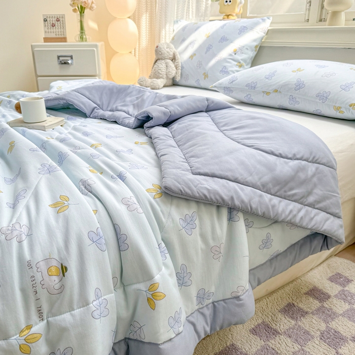 91家纺网 家纺一手货源 找家纺 穆琪 2025年新款手包边小清新夏凉被水洗棉夏凉被印花夏被 叶之语