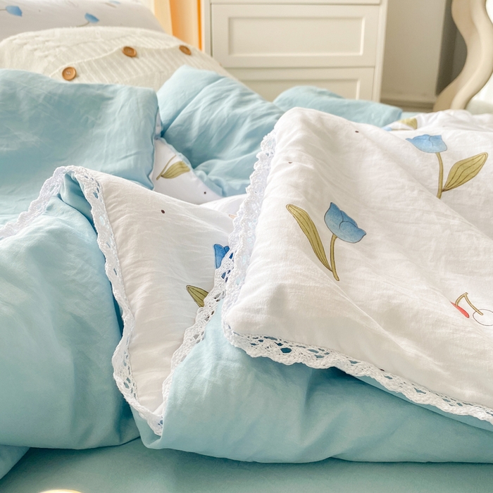 91家纺网 家纺一手货源 找家纺 穆琪 2025新款小花边夏凉被印花夏被小清新夏凉被 繁花