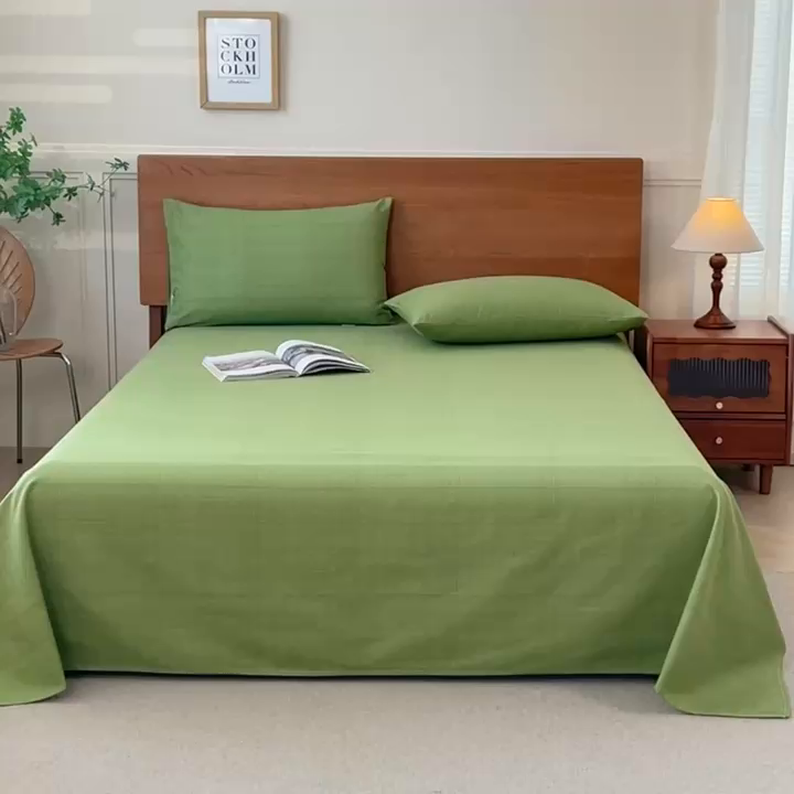 91家纺网 家纺一手货源 找家纺 义博家纺 2025新款纯棉老粗布床单 抹茶