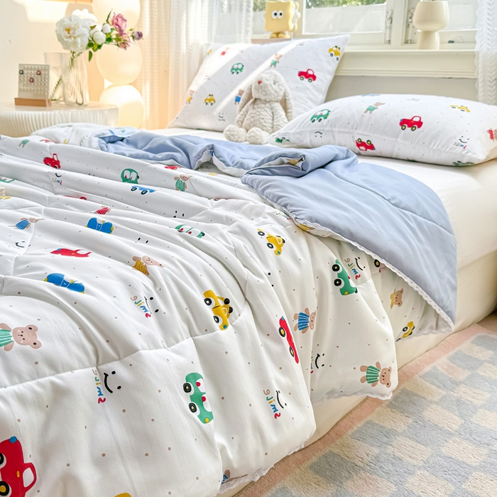 91家纺网 家纺一手货源 找家纺 穆琪 2025新款小花边夏凉被印花夏被小清新夏凉被 动感汽车-小花边