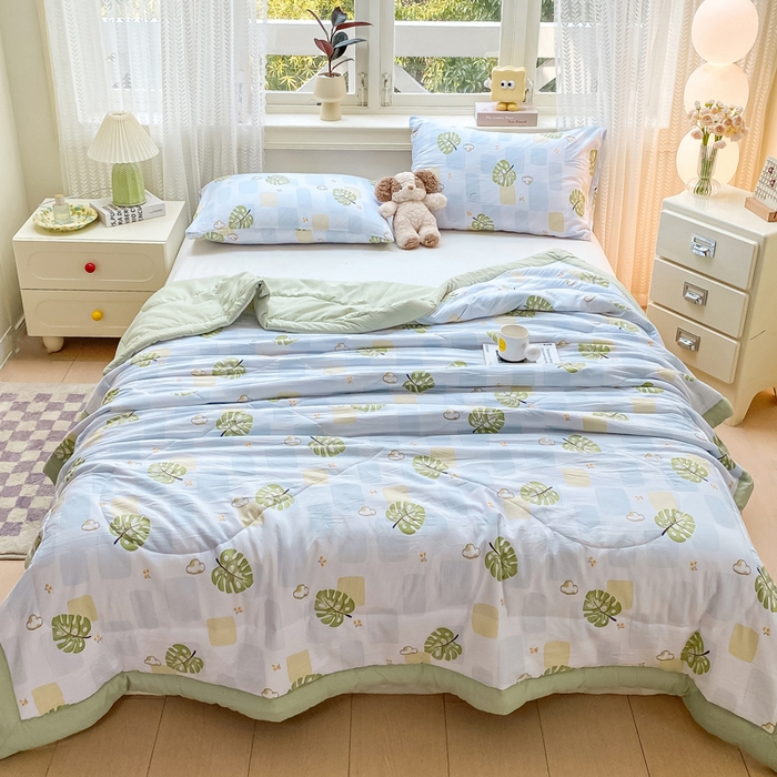 91家纺网 家纺一手货源 找家纺 穆琪 2025年新款手包边小清新夏凉被水洗棉夏凉被印花夏被 半夏时光