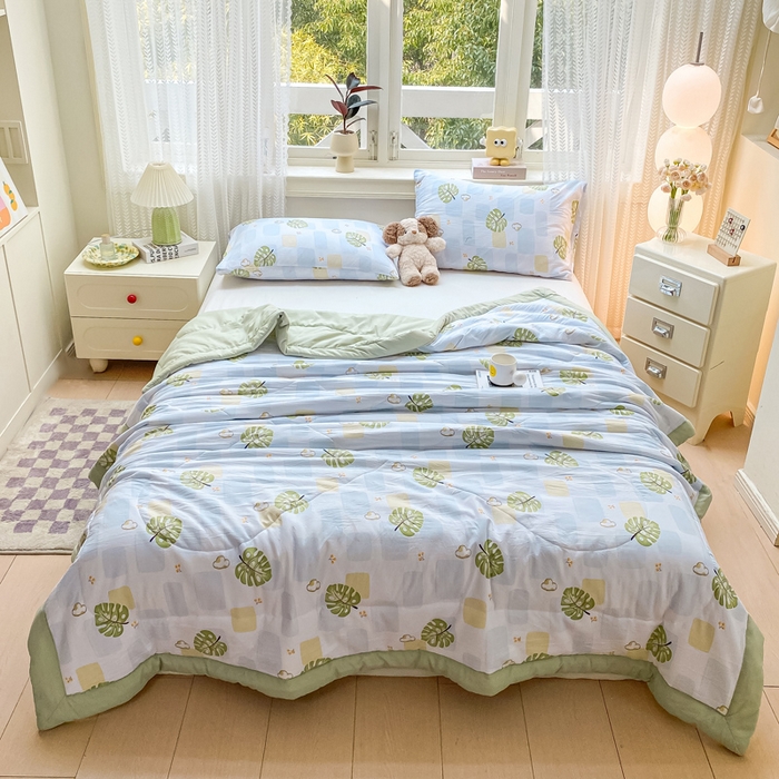 91家纺网 家纺一手货源 找家纺 穆琪 2025年新款手包边小清新夏凉被水洗棉夏凉被印花夏被 半夏时光