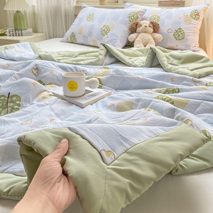 91家纺网 家纺一手货源 找家纺 穆琪 2025年新款手包边小清新夏凉被水洗棉夏凉被印花夏被 半夏时光