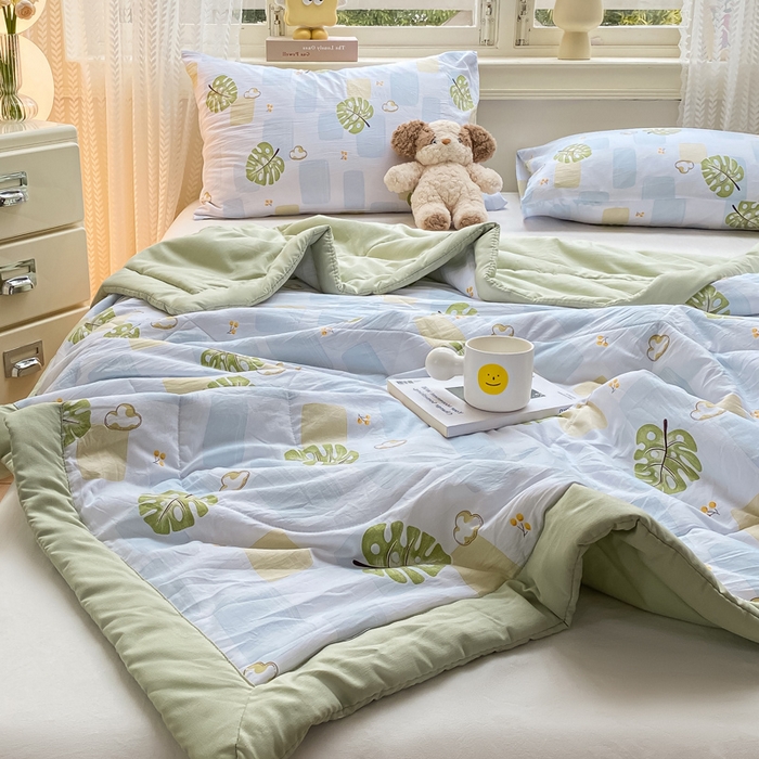 91家纺网 家纺一手货源 找家纺 穆琪 2025年新款手包边小清新夏凉被水洗棉夏凉被印花夏被 半夏时光