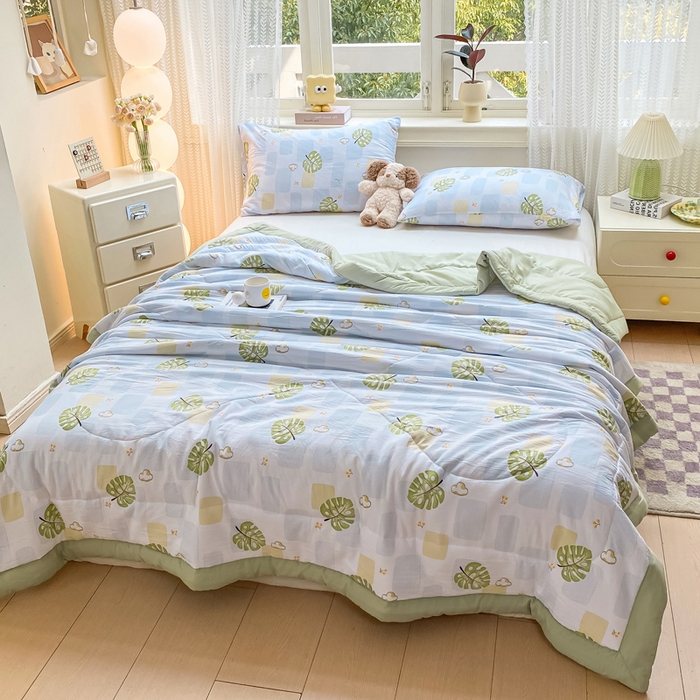 91家纺网 家纺一手货源 找家纺 穆琪 2025年新款手包边小清新夏凉被水洗棉夏凉被印花夏被 半夏时光