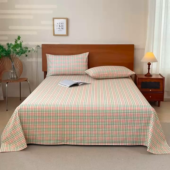 91家纺网 家纺一手货源 找家纺 义博家纺 2025新款纯棉老粗布床单 青年小格