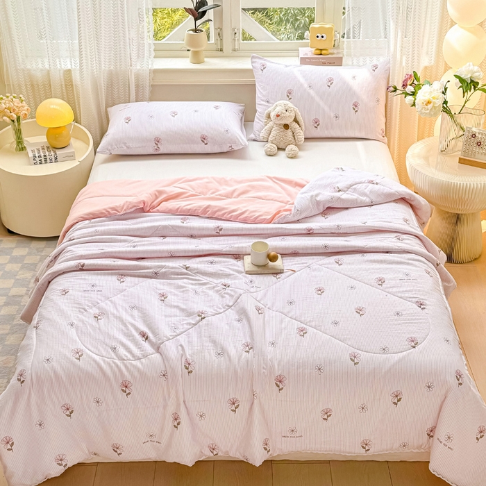 91家纺网 家纺一手货源 找家纺 穆琪 2025新款小花边夏凉被印花夏被小清新夏凉被 浮花-小花边