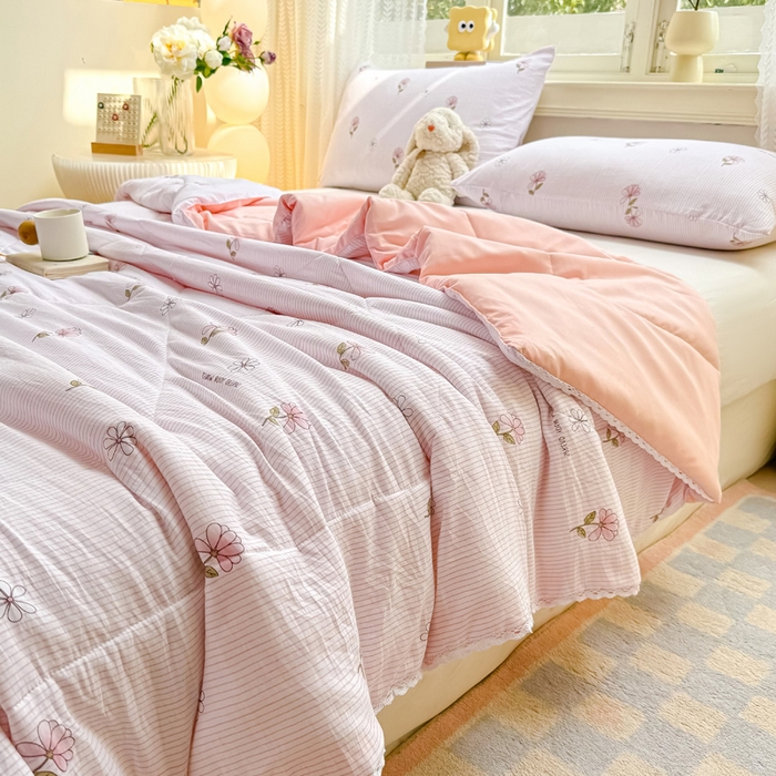 91家纺网 家纺一手货源 找家纺 穆琪 2025新款小花边夏凉被印花夏被小清新夏凉被 浮花-小花边