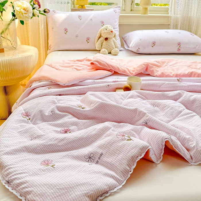 91家纺网 家纺一手货源 找家纺 穆琪 2025新款小花边夏凉被印花夏被小清新夏凉被 浮花-小花边