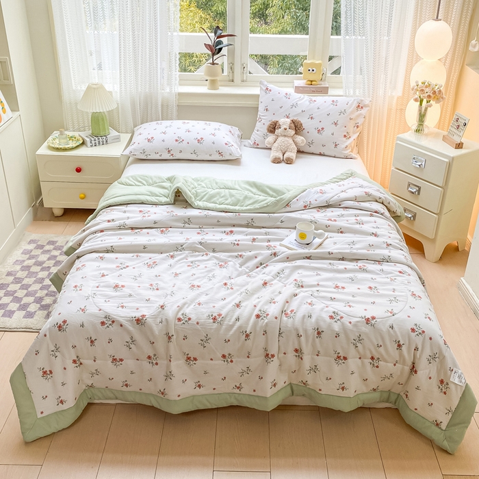 91家纺网 家纺一手货源 找家纺 穆琪 2025年新款手包边小清新夏凉被水洗棉夏凉被印花夏被 蓓蕾芬芳