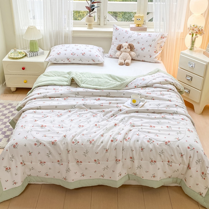 91家纺网 家纺一手货源 找家纺 穆琪 2025年新款手包边小清新夏凉被水洗棉夏凉被印花夏被 蓓蕾芬芳