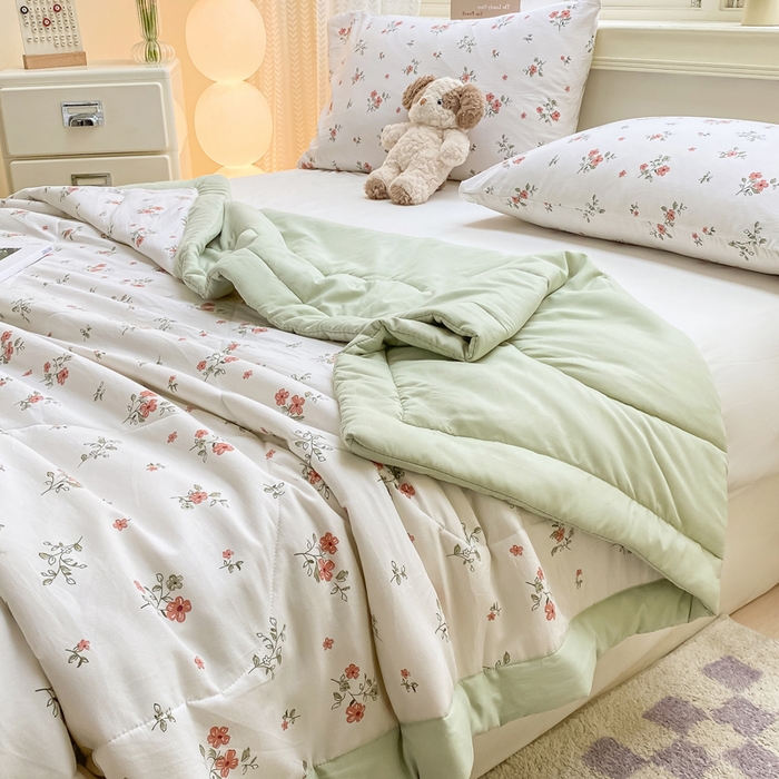 91家纺网 家纺一手货源 找家纺 穆琪 2025年新款手包边小清新夏凉被水洗棉夏凉被印花夏被 蓓蕾芬芳