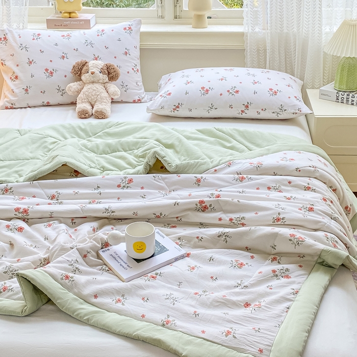 91家纺网 家纺一手货源 找家纺 穆琪 2025年新款手包边小清新夏凉被水洗棉夏凉被印花夏被 蓓蕾芬芳