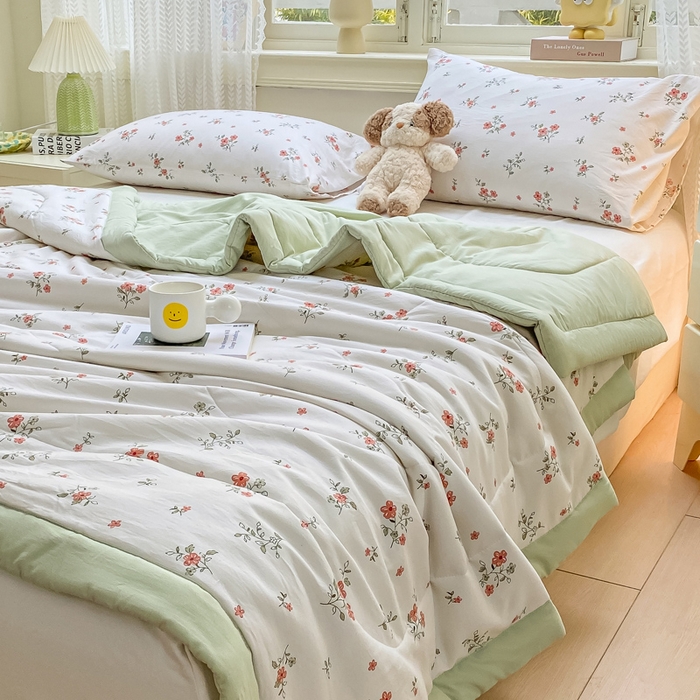 91家纺网 家纺一手货源 找家纺 穆琪 2025年新款手包边小清新夏凉被水洗棉夏凉被印花夏被 蓓蕾芬芳