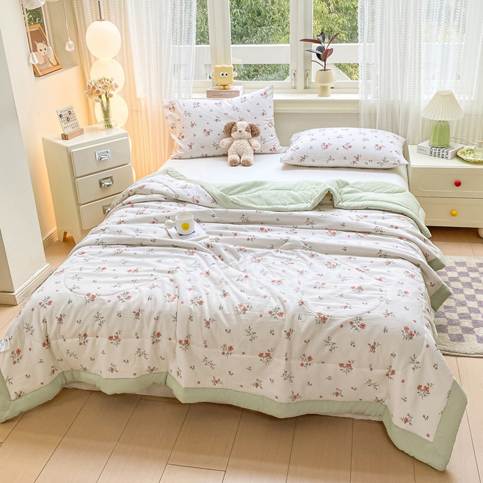 91家纺网 家纺一手货源 找家纺 穆琪 2025年新款手包边小清新夏凉被水洗棉夏凉被印花夏被 蓓蕾芬芳