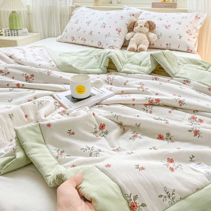 91家纺网 家纺一手货源 找家纺 穆琪 2025年新款手包边小清新夏凉被水洗棉夏凉被印花夏被 蓓蕾芬芳