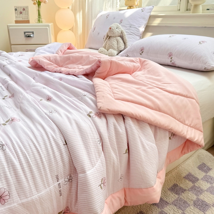 91家纺网 家纺一手货源 找家纺 穆琪 2025年新款手包边小清新夏凉被水洗棉夏凉被印花夏被 浮花