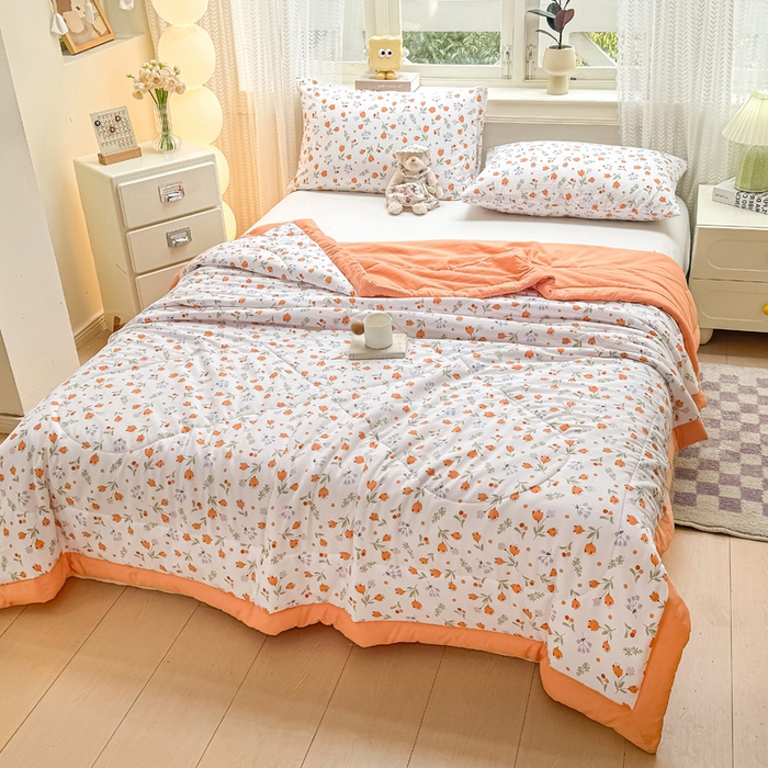 91家纺网 家纺一手货源 找家纺 穆琪 2025年新款手包边小清新夏凉被水洗棉夏凉被印花夏被 花满枝