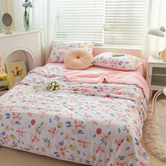 91家纺网 家纺一手货源 找家纺 穆琪 2025新款小花边夏凉被印花夏被小清新夏凉被 浅夏时光