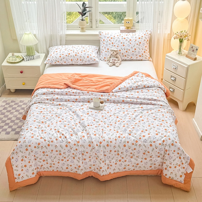 91家纺网 家纺一手货源 找家纺 穆琪 2025年新款手包边小清新夏凉被水洗棉夏凉被印花夏被 花满枝