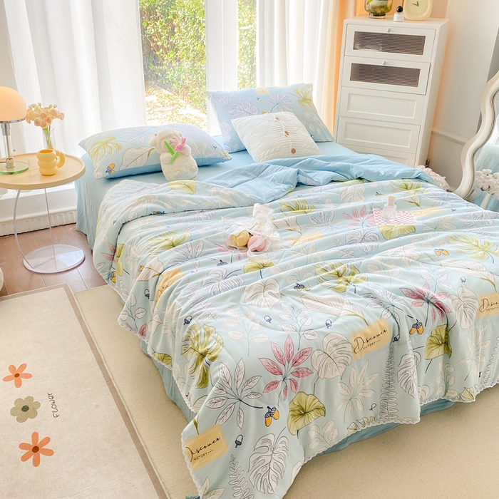 91家纺网 家纺一手货源 找家纺 穆琪 2025新款小花边夏凉被印花夏被小清新夏凉被 盛夏