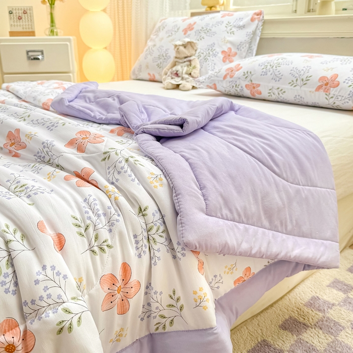 91家纺网 家纺一手货源 找家纺 穆琪 2025年新款手包边小清新夏凉被水洗棉夏凉被印花夏被 花颜