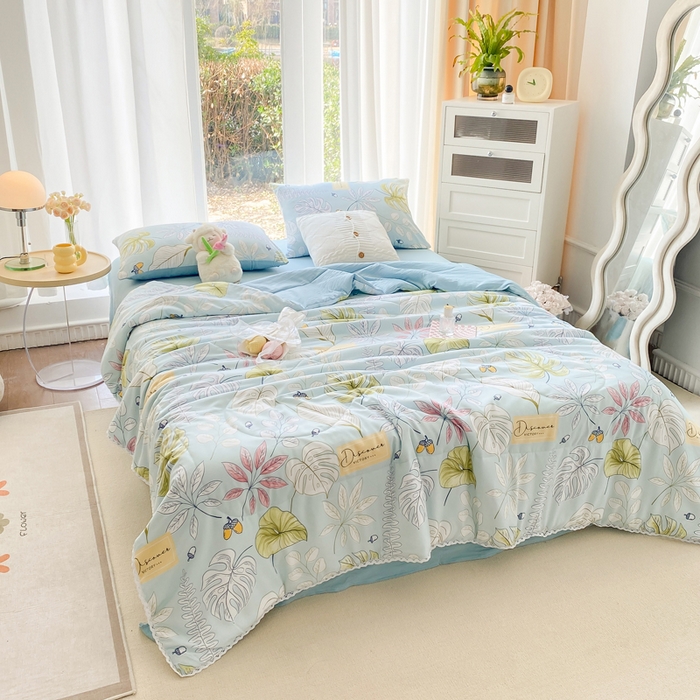 91家纺网 家纺一手货源 找家纺 穆琪 2025新款小花边夏凉被印花夏被小清新夏凉被 盛夏