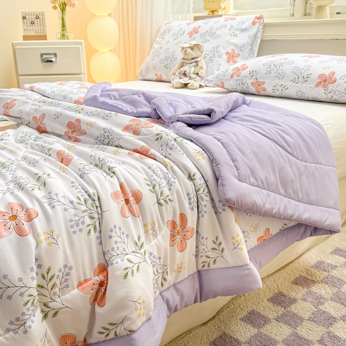 91家纺网 家纺一手货源 找家纺 穆琪 2025年新款手包边小清新夏凉被水洗棉夏凉被印花夏被 花颜