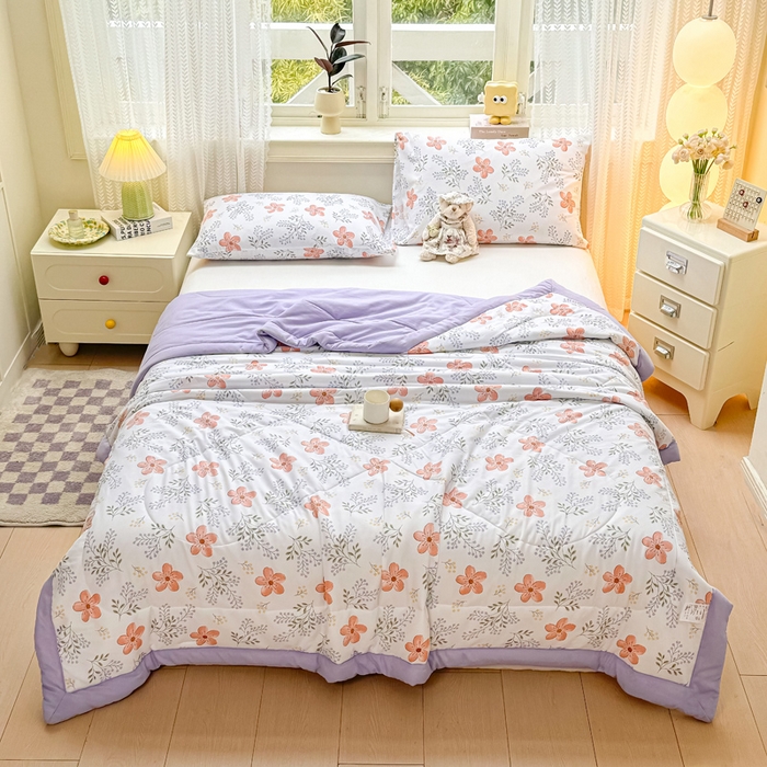 91家纺网 家纺一手货源 找家纺 穆琪 2025年新款手包边小清新夏凉被水洗棉夏凉被印花夏被 花颜