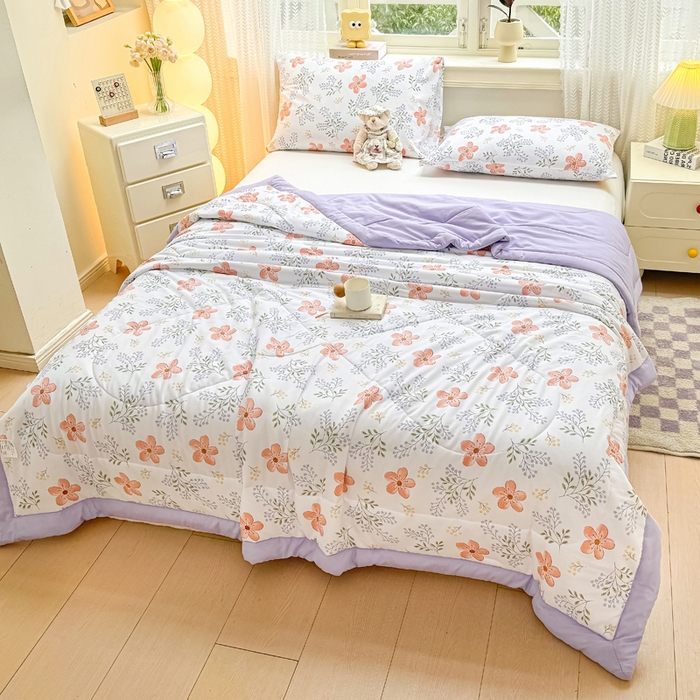 91家纺网 家纺一手货源 找家纺 穆琪 2025年新款手包边小清新夏凉被水洗棉夏凉被印花夏被 花颜