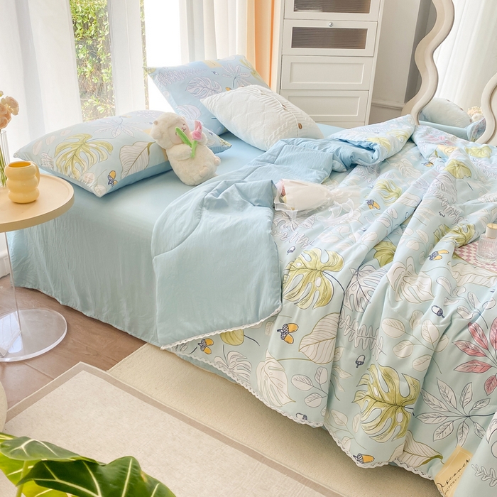 91家纺网 家纺一手货源 找家纺 穆琪 2025新款小花边夏凉被印花夏被小清新夏凉被 盛夏