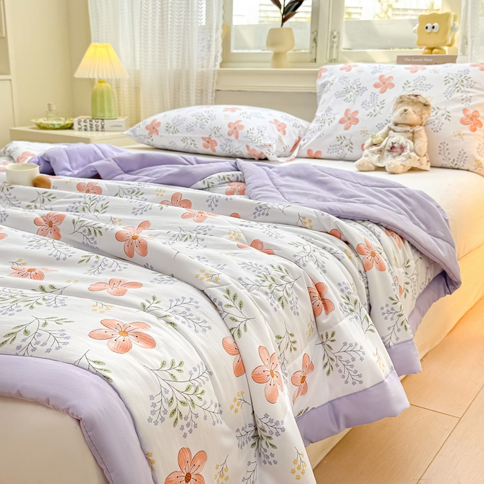 91家纺网 家纺一手货源 找家纺 穆琪 2025年新款手包边小清新夏凉被水洗棉夏凉被印花夏被 花颜