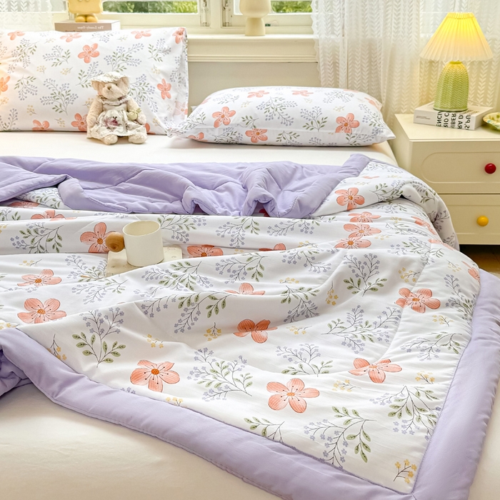 91家纺网 家纺一手货源 找家纺 穆琪 2025年新款手包边小清新夏凉被水洗棉夏凉被印花夏被 花颜