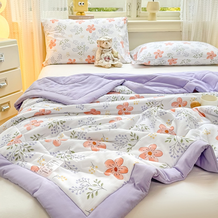 91家纺网 家纺一手货源 找家纺 穆琪 2025年新款手包边小清新夏凉被水洗棉夏凉被印花夏被 花颜