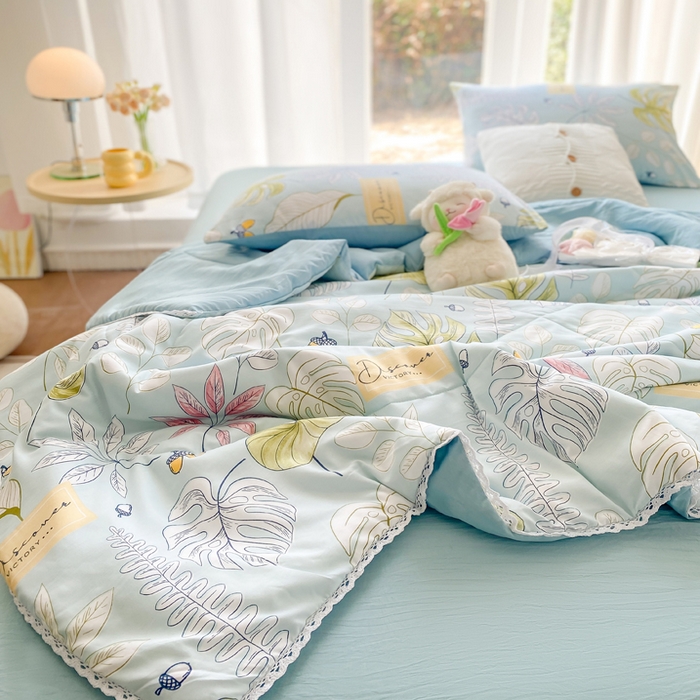 91家纺网 家纺一手货源 找家纺 穆琪 2025新款小花边夏凉被印花夏被小清新夏凉被 盛夏