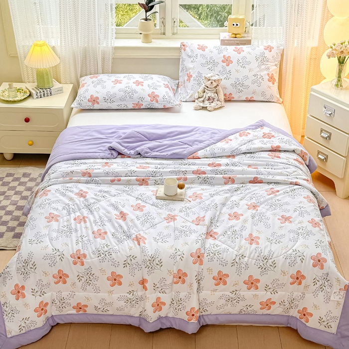 91家纺网 家纺一手货源 找家纺 穆琪 2025年新款手包边小清新夏凉被水洗棉夏凉被印花夏被 花颜