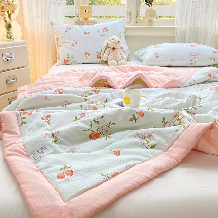 91家纺网 家纺一手货源 找家纺 穆琪 2025年新款手包边小清新夏凉被水洗棉夏凉被印花夏被 寐色