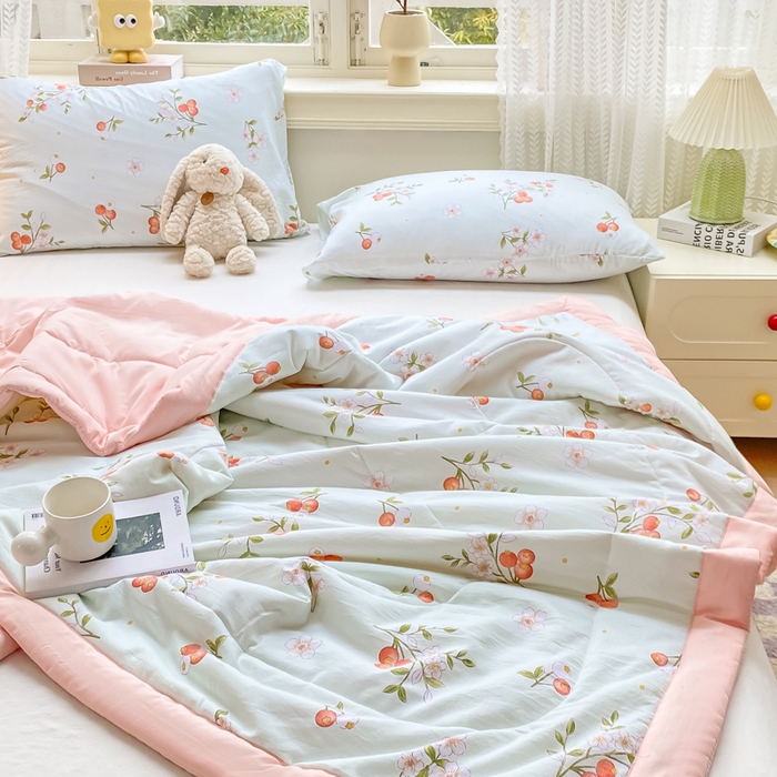 91家纺网 家纺一手货源 找家纺 穆琪 2025年新款手包边小清新夏凉被水洗棉夏凉被印花夏被 寐色