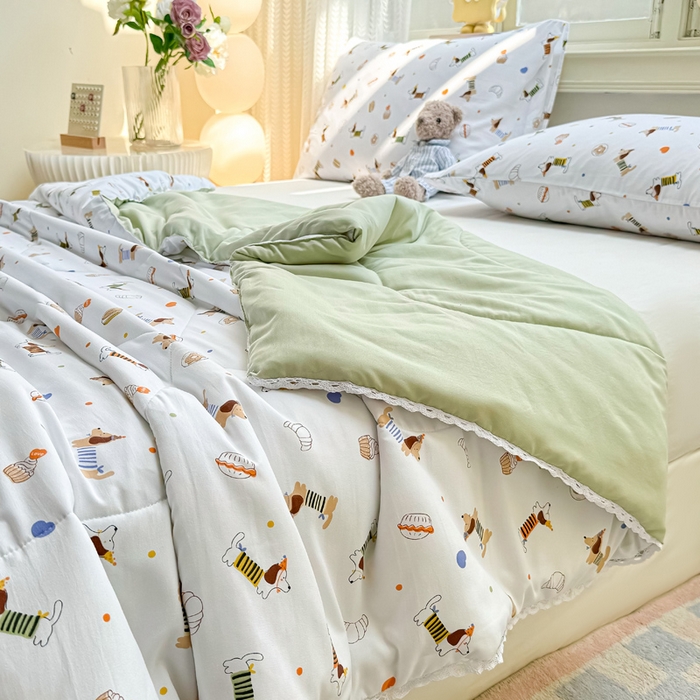 91家纺网 家纺一手货源 找家纺 穆琪 2025新款小花边夏凉被印花夏被小清新夏凉被 旺旺队-小花边