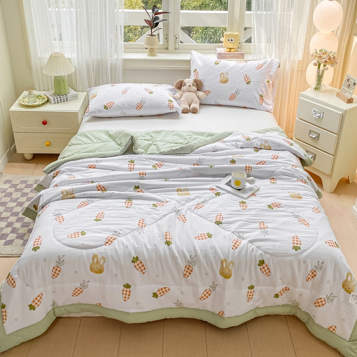 91家纺网 家纺一手货源 找家纺 穆琪 2025年新款手包边小清新夏凉被水洗棉夏凉被印花夏被 奇趣萌宠