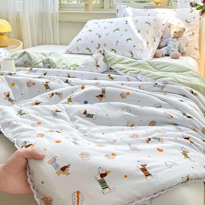 91家纺网 家纺一手货源 找家纺 穆琪 2025新款小花边夏凉被印花夏被小清新夏凉被 旺旺队-小花边