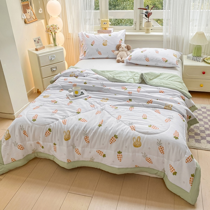 91家纺网 家纺一手货源 找家纺 穆琪 2025年新款手包边小清新夏凉被水洗棉夏凉被印花夏被 奇趣萌宠