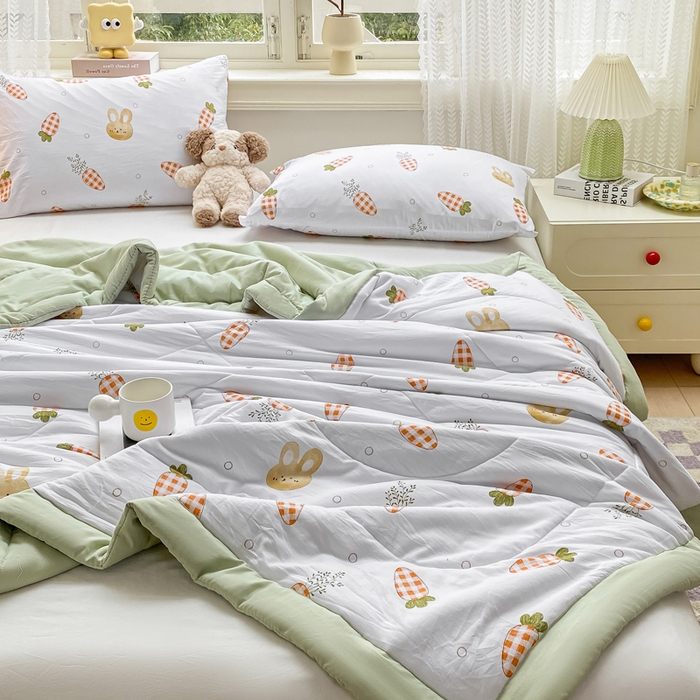 91家纺网 家纺一手货源 找家纺 穆琪 2025年新款手包边小清新夏凉被水洗棉夏凉被印花夏被 奇趣萌宠